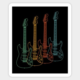 Four S-Style Electric Guitar Outlines Retro Color Sticker